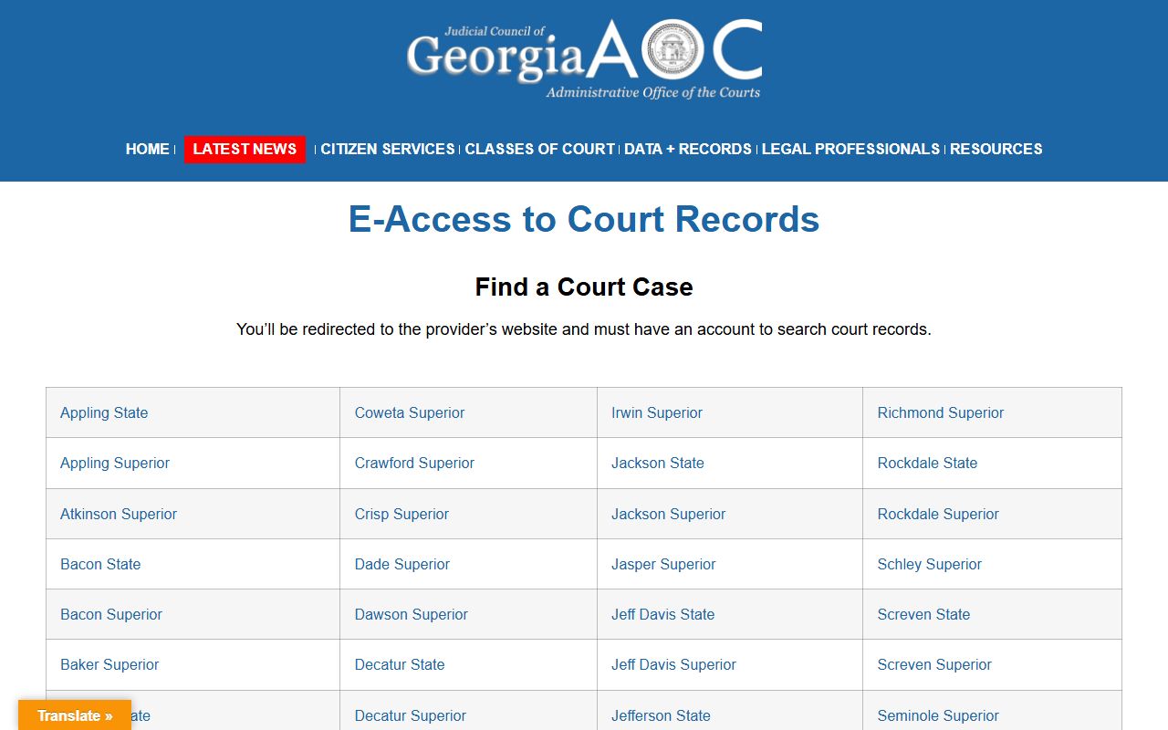 Elbert County court records after arrest e-access provider page